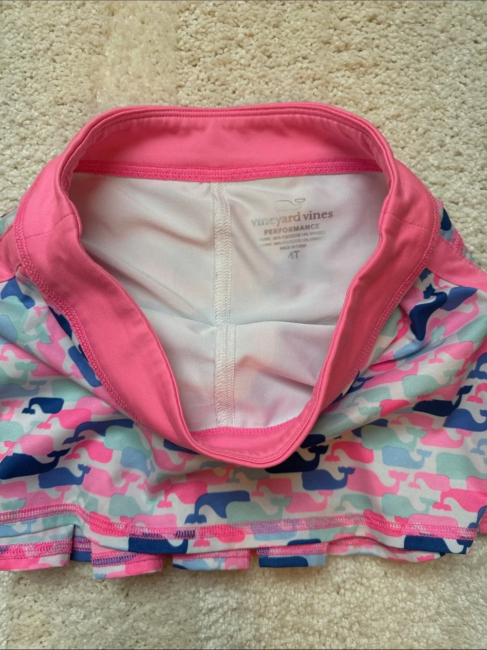 Vineyard Vines Girls Pink Navy and Light Blue Whale-Print Athletic Skort
